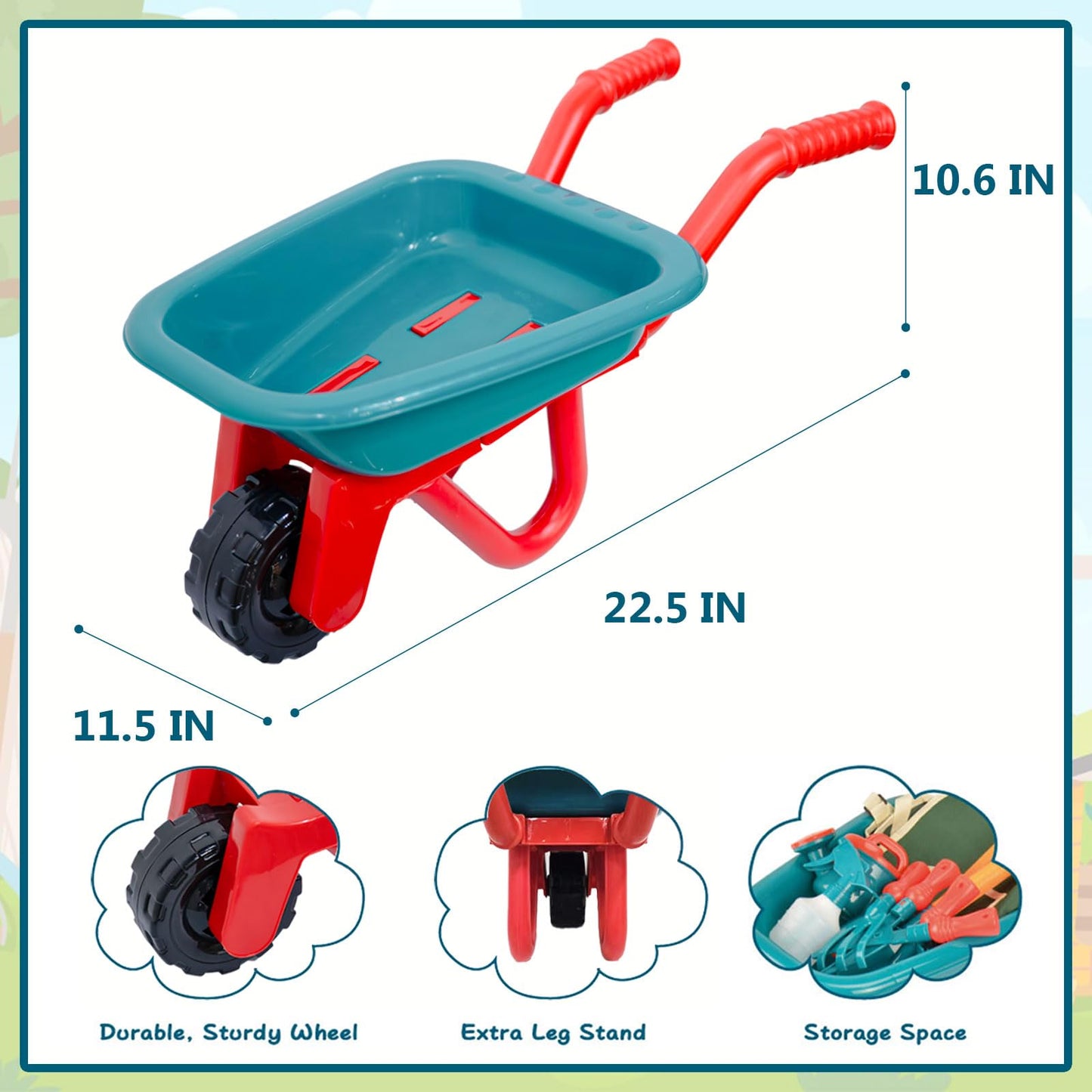 unanscre Gardening Tool Set for Kids, with Toddler Wheelbarrow, Watering Can, Spray Bottle, Double Rake, Shovel, Trowel, Pruner, Flowers Kit, Apron, Pretend Play Garden Toys for Age3+ Outdoor Yard