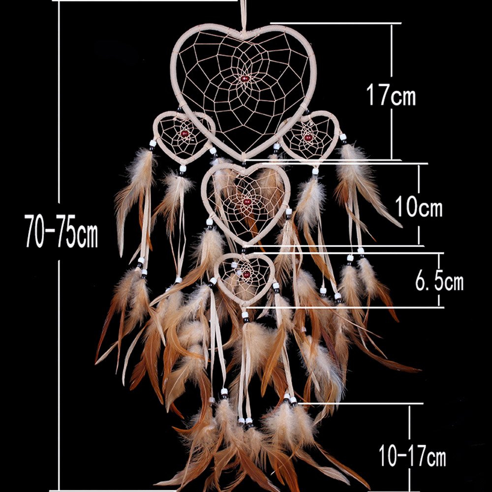 WESTONETEK Large Handmade Dream Catcher Traditional Dreamcatcher Feather Wall Hanging Decoration Ornaments Five Hearts Beige