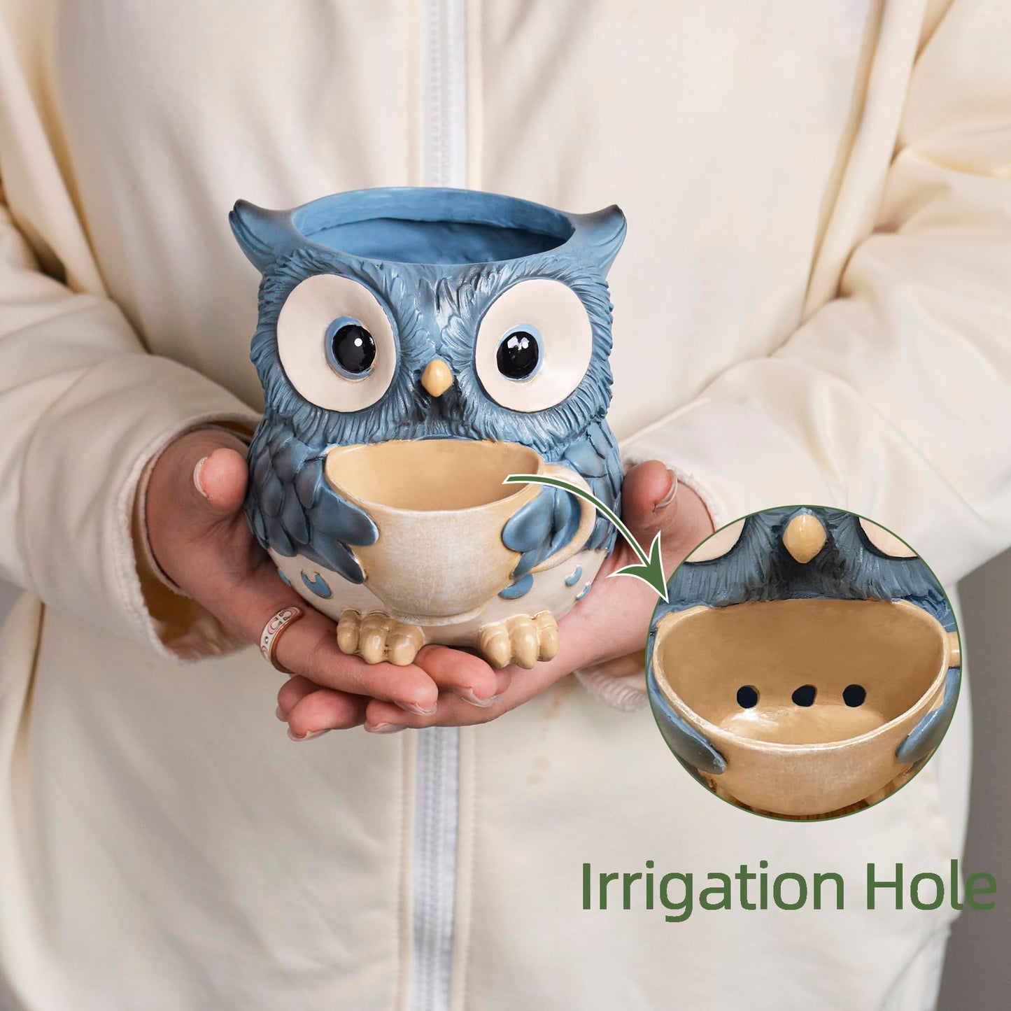 Saysmile Unique Owl Plant Pots Indoor, Cute Small Succulent Pots with Drainage Hole, Watering Owl Planters for Indoor Outdoor Plants, Resin Flower Pot for String of Pearls, Gift Ideas for Mother