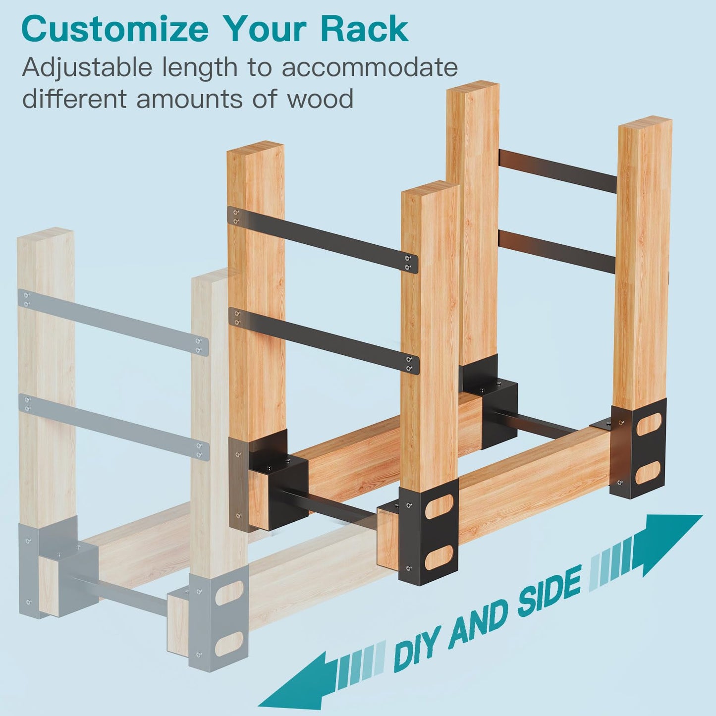 Eibikdi Firewood Rack Outdoor, Adjustable Length Wood Storage Brackets Kit, Log Stacking Stand Holder for Outdoor Indoor Fireplace, Wood Burning Fire Pits, Black, Set of 2