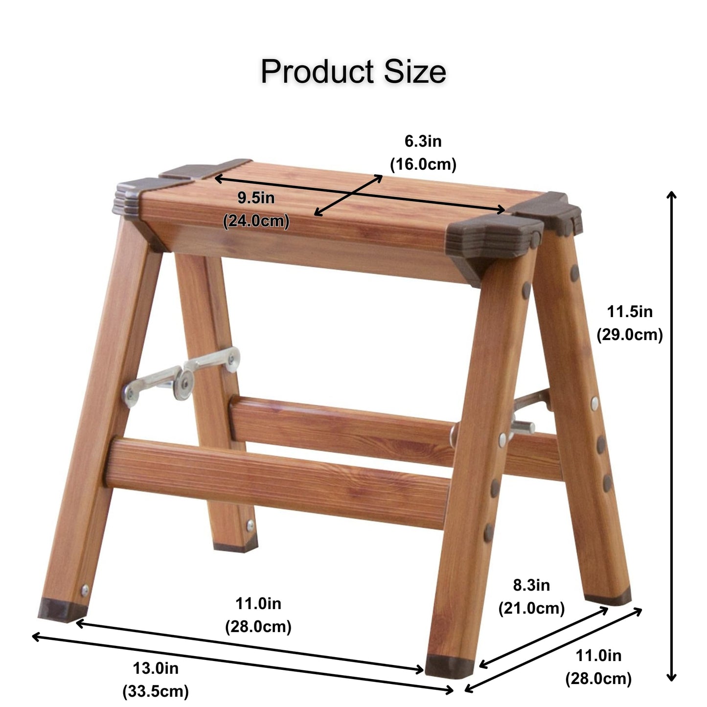 AZUMAYA PC-401 Folding Step 11.5" Inches Height Aluminum Frame Material, W13.0 x D11.0 x H11.5, Wooden Pattern Printed Surface Finish
