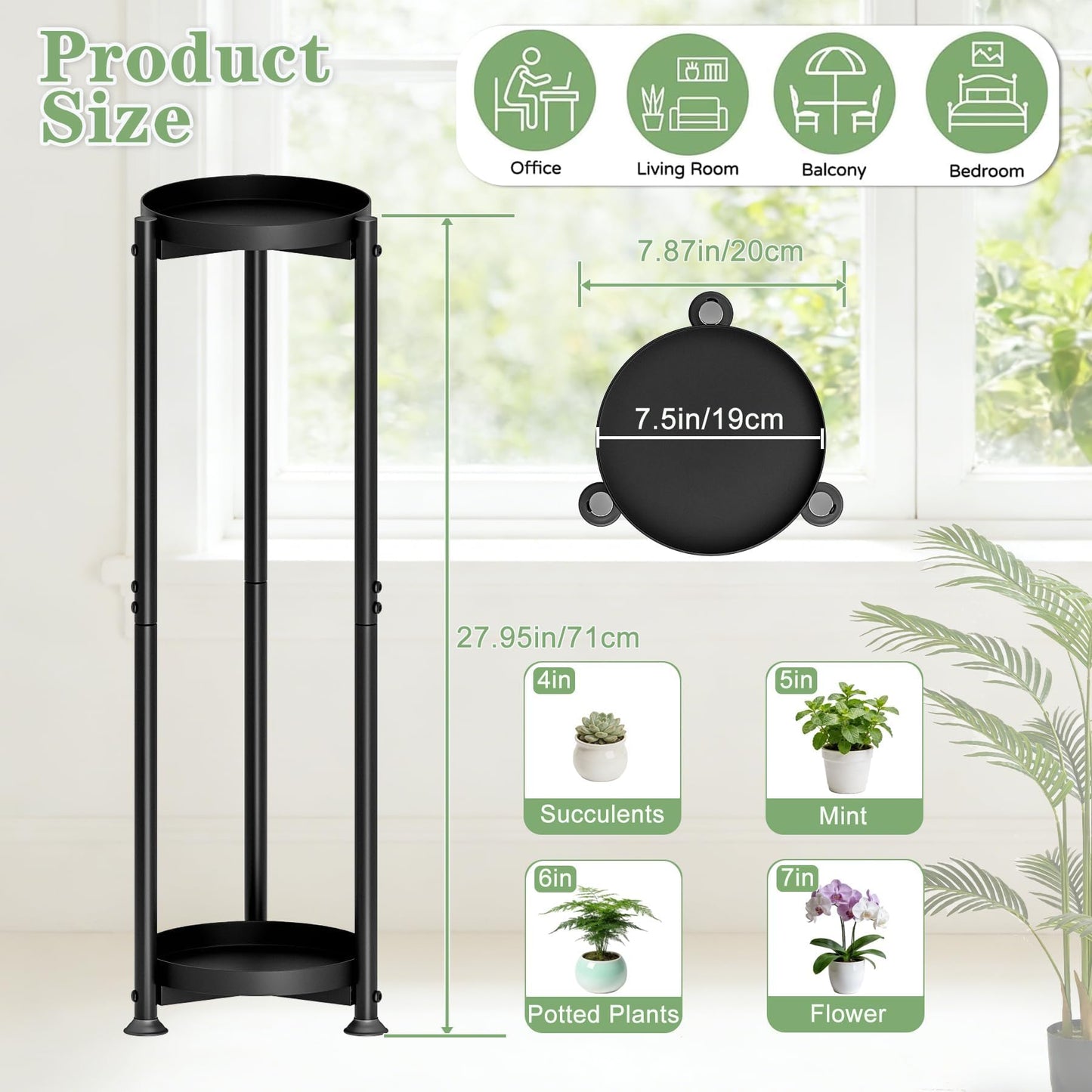 YIZAIJIA Plant Stand Indoor Outdoor Corner Tall 2 Tier Metal Tiered Single Small Plant Stands Sturdy Shelf for Living Room Balcony Garden,Black
