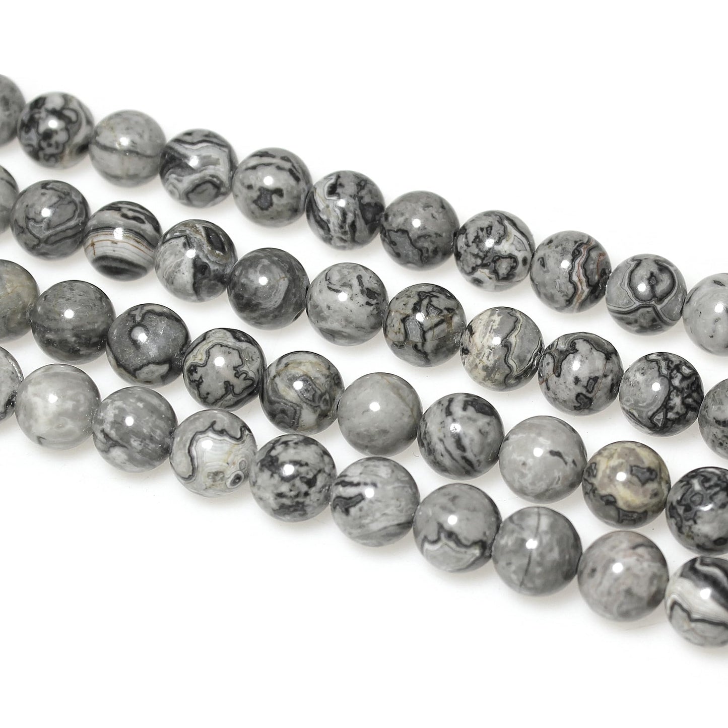 MJDCB AAA Natural Map Stone Beads Gray Picasso Stone Beads for DIY Bracelet Making 15" (8mm)