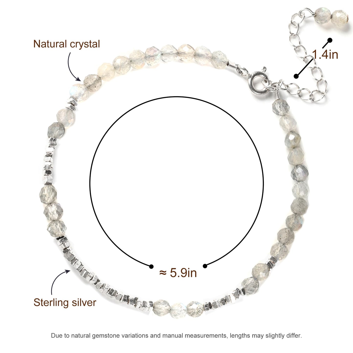 TAGREVO Natural Moonstone Crystal Cut Bead Bracelet, 925 Silver Faceted Gemstone Jewelry for Women, Handmade Chakra Design Gift for Birthday Christmas Daily Wear