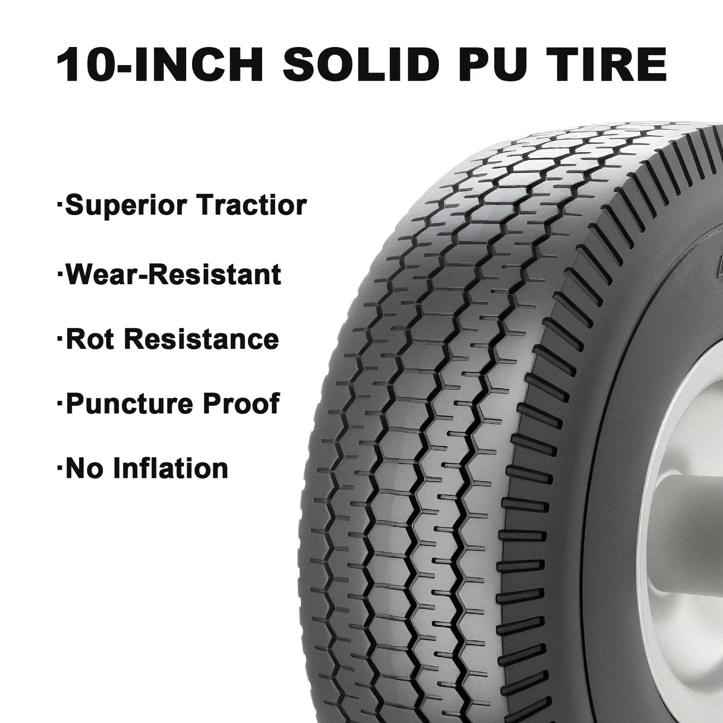 CYHOBK 2-Pack 4.10/3.50-4" Flat Free Solid Rubber Tires - 10" Replacement Wheels with 5/8" Axle Bore, 2.2" Offset Hub for Gorilla Cart, Hand Truck, Garden Wagon, Dump Carts - Puncture Proof