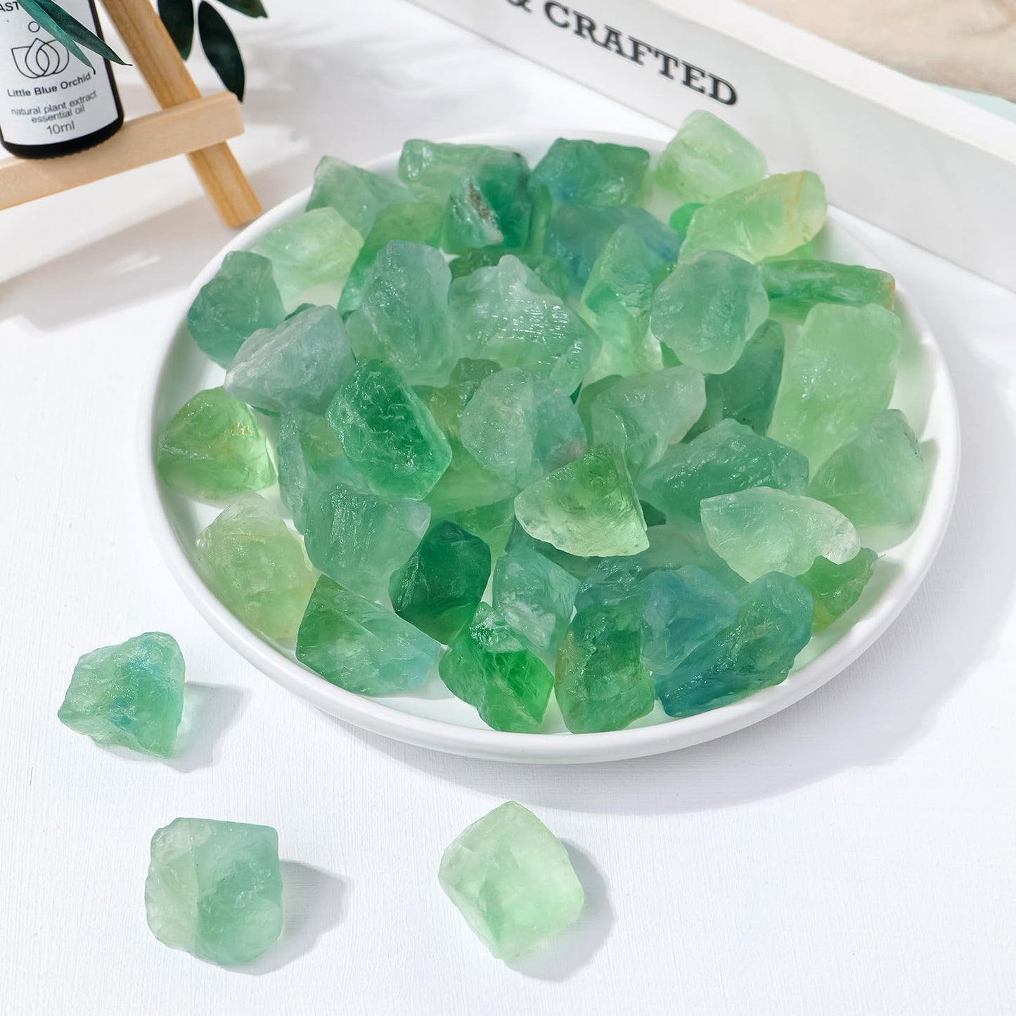 Apengshi 0.97lb（440g) Natural Green Fluorite About 0.59-0.78in Healing Crystal Tumbled Rough Stone Chakra Raw Stone Meditation Reiki Collection