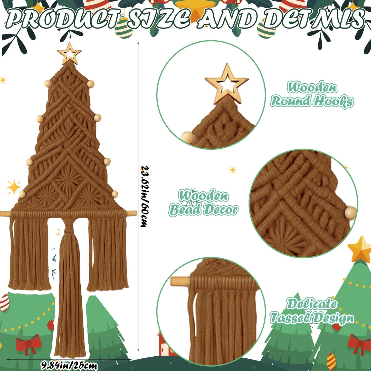 HunnmingRe Neutral Christmas Tree 3 Set Macrame Christmas Wall Decoration Hanging Ornaments Boho Wall Decor for Party Supplies