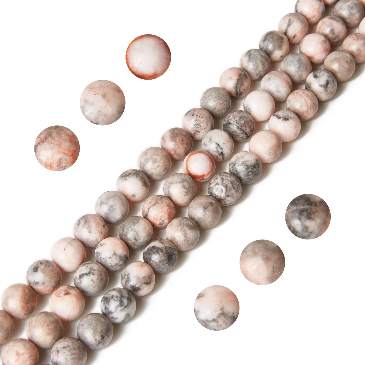 60pcs 6mm Pink Zebra Beads Natural Gemstone Beads Round Loose Beads for Jewelry Making