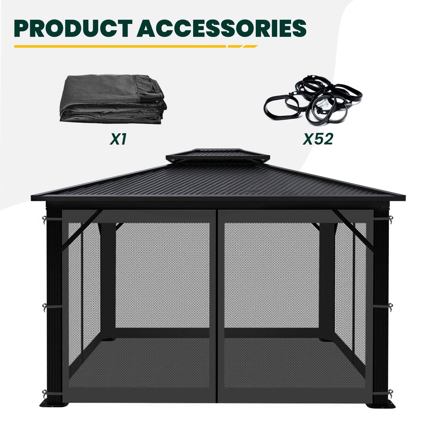 Gazebo Universal Replacement Mosquito Netting, Upgrade 12' x 14' Outdoor Canopy Net Screen 4-Panel Sidewall Curtain, with Zippers, Easy to Install, Fit for Most Gazebo 12x14 Canopy, Black