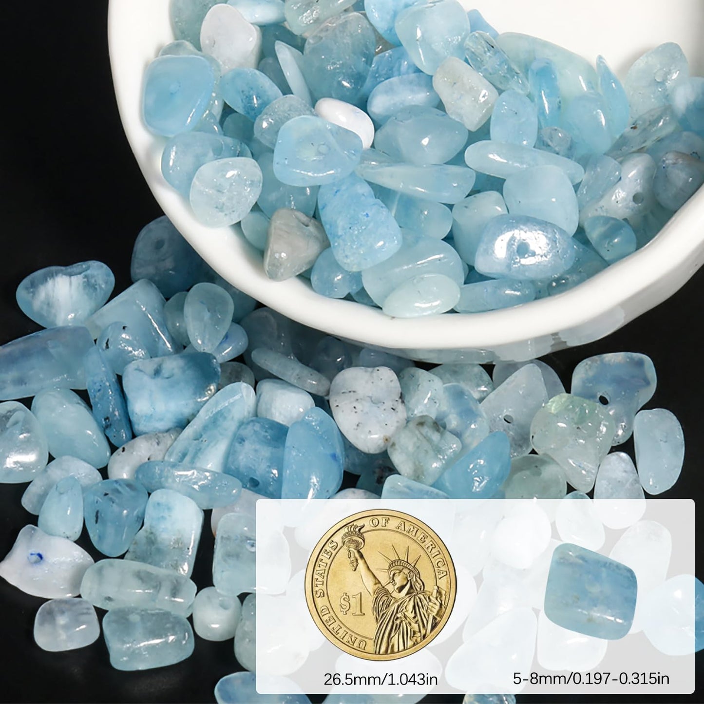 NITOPUPU 30in Aquamarine Natural Chip Stone Beads 5-8mm About 230pcs, Irregular Drilled Sky Blue Bead for Bracelets Jewelry Making Supplies for Adults, DIY Crafts.