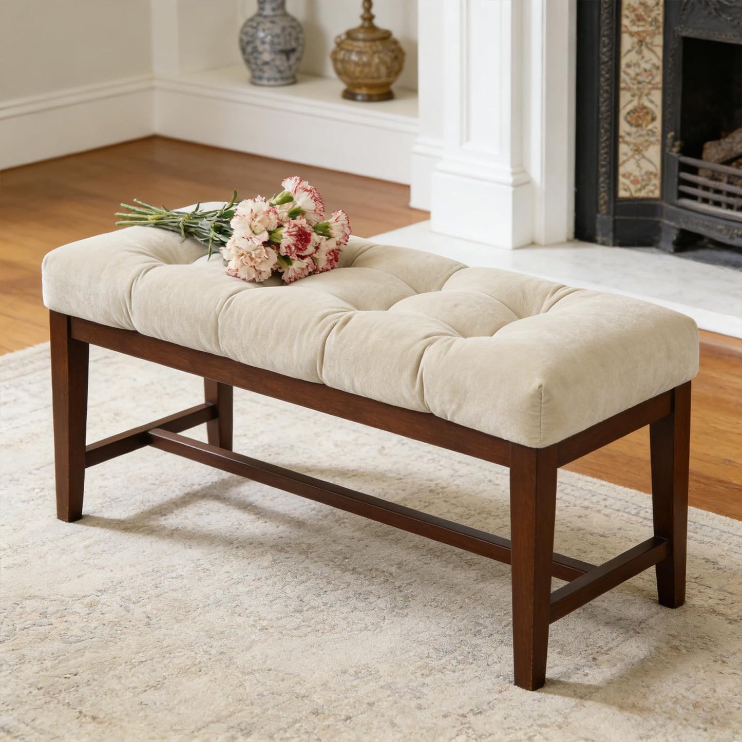 ROFIELTY Bench Cushion 45 Inch, Non-Slip Tufted Bench Cushion for Indoor Furniture for Bay Window, Entryway Bench, Piano Seat(Chenille-Beige, 45x18x4)