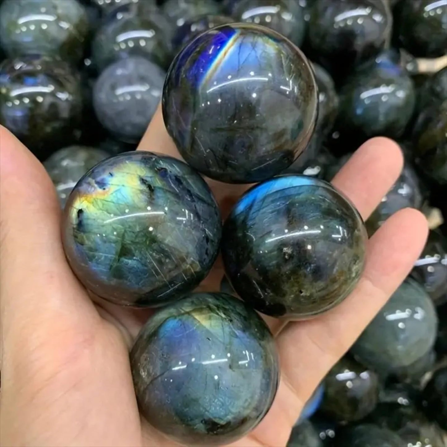 YOUNAIERZX Natural Labradorite Crystal Sphere 50-60mm Polished Healing Stone Ball Moonstone Fengshui Decor Reiki Energy Chakra Home Decoration Gift