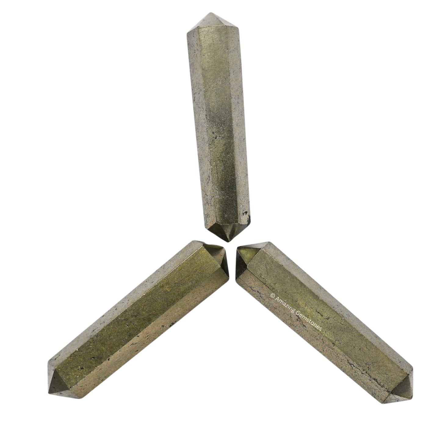 Amazing Gemstone Pyrite Crystal Points Bulk Healing Crystals - Pack of 3 Double Terminated Healing Wand Point Bulk Crystals for Crafts, Crystal Grid - Premium Crystals for Beginners Gifts