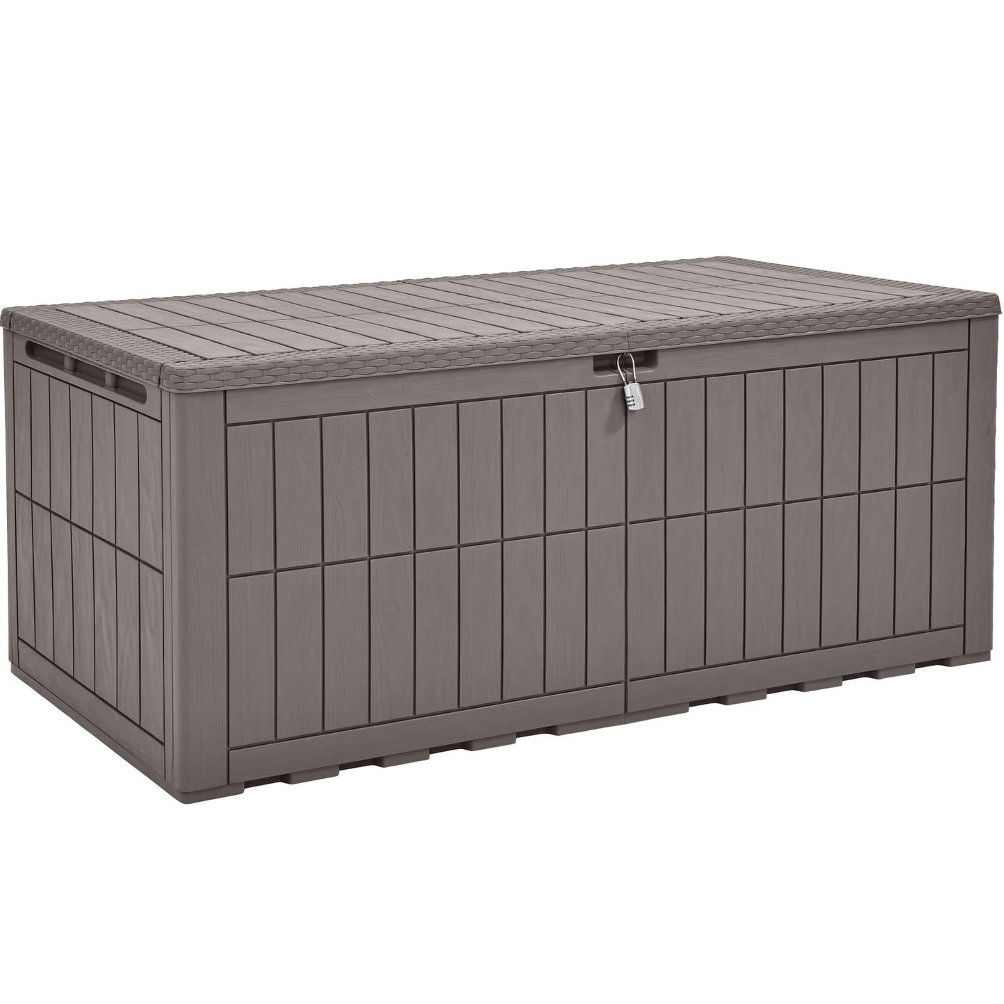 YITAHOME XL 200 Gallon Large Deck Box, Waterproof Resin Outdoor Storage Box with Lock and 3-Person Bench Seating for Patio Furniture Cushions,Garden Tools & Pool Accessories, Light Brown