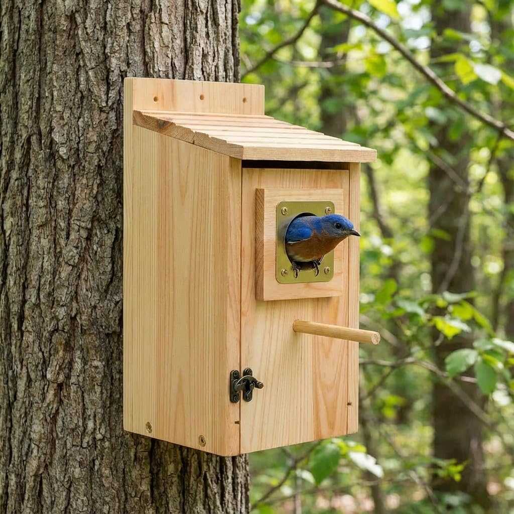 KraAra Bird Houses for Outside Clearance with Copper Guard, Cedar Bird House Outdoor, Bluebird Finch Swallow Wren Chickadee No Assembly Required, 1 Pack