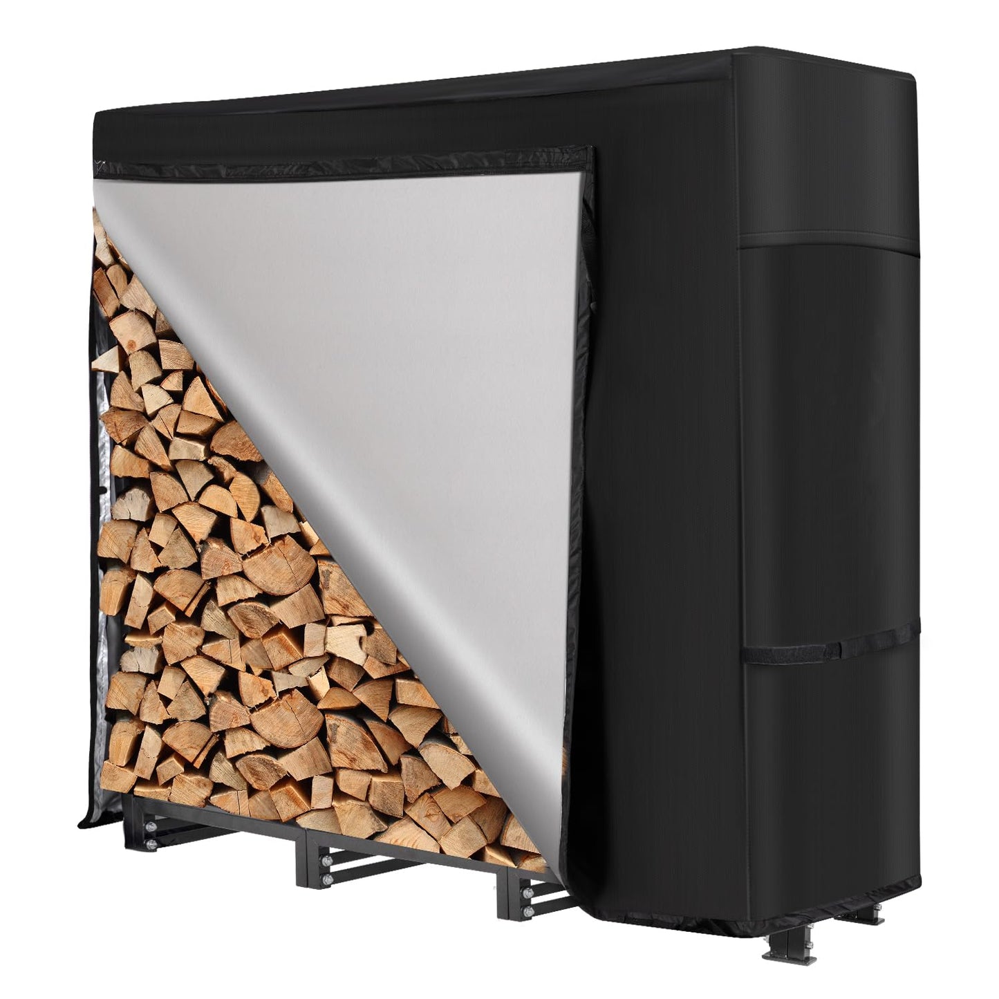 nalone 4FT Outdoor Firewood Rack with Cover, Heavy Duty Square Strong Stand Rack with Waterproof Cover for Fireplace Fire Pits Wood Pile Storage Holder Lumber Rack