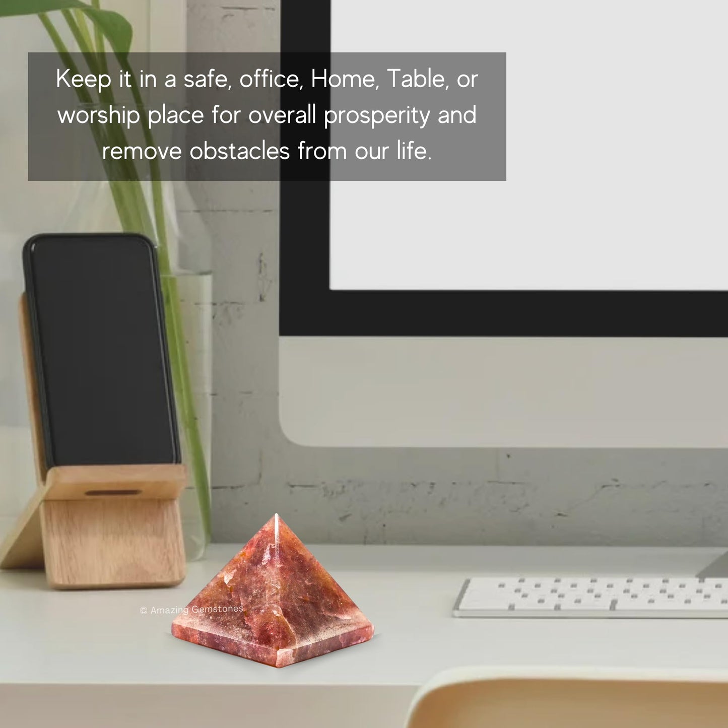 Amazing Gemstone Strawberry Quartz Pyramid Crystal Healing Stones - 2" Great Pyramid Figurine of Natural Stone Pyramid for Meditation, Reiki, Chakra Balancing and Crystal Pyramids Grid