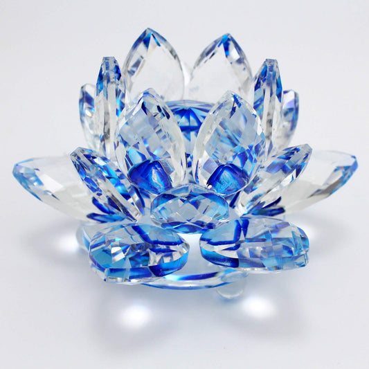 TENGFENG Sparkle Crystal Lotus Flower - 4'' Hue Reflection Clear Crystal Blue Lotus for Feng Shui Home Decor Sun Catcher Ornaments or Paper Weight with Gift Box (100MM) Blue