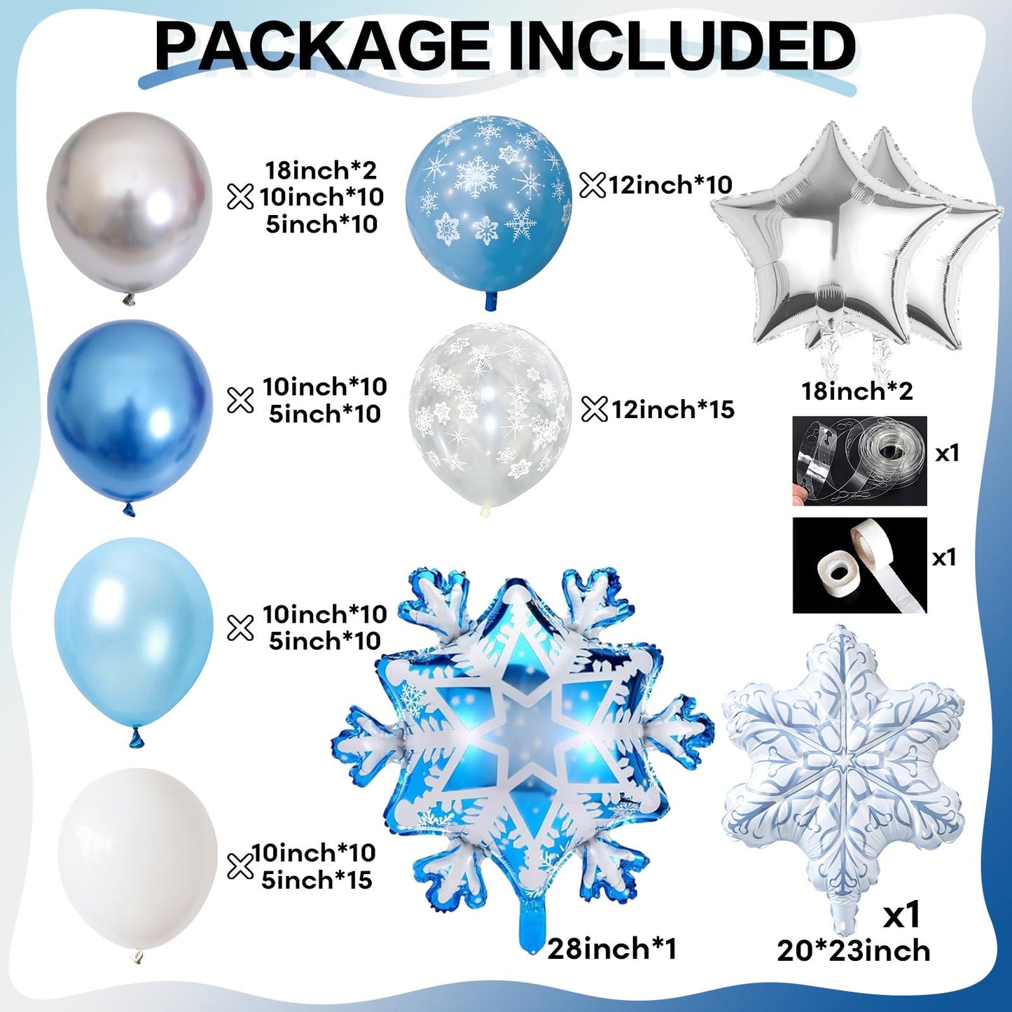 Jobkoo Snowflake Balloon Garland Arch Kit Winter Snowflake Balloons with Silver Blue White Snow Confetti Latex Balloon for Winter Wonderland Christmas Baby Shower Princess Birthday Party Decor