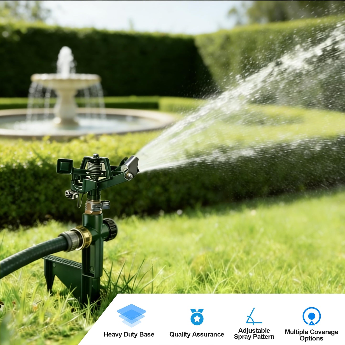 Hourleey 2 Pack Impact Sprinklers for Yard, Adjustable Pulsating Water Sprinkler Head on Step Spike, Zinc Alloy Lawn Sprinkler for 360 Degree Large Area Patio Garden Irrigation