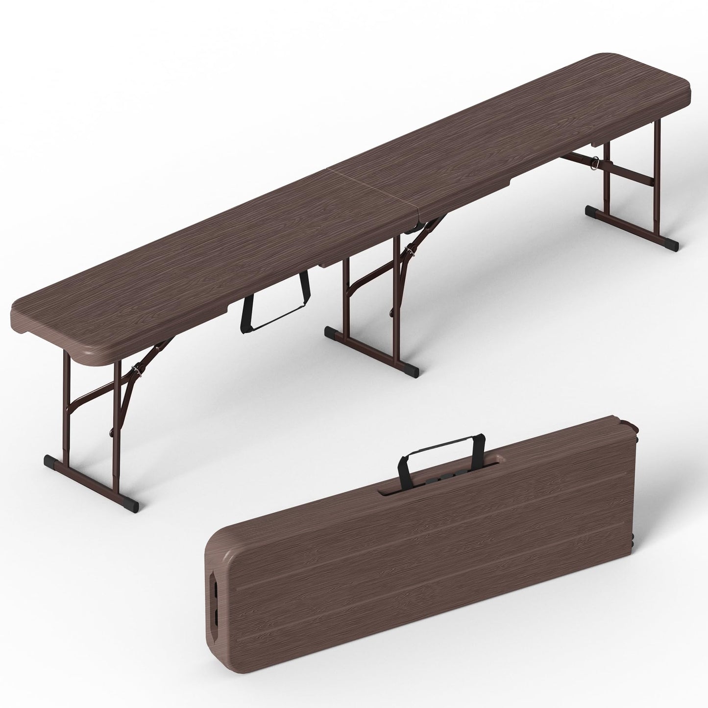 VSOAEIL 6 Foot Folding Bench, Portable Plastic Folding Bench Seat, Foldable Seat for Indoor Outdoor Picnic Camping Dining, Soccer Garden Multipurpose Entertaining Activities, Brown, 1 Pack