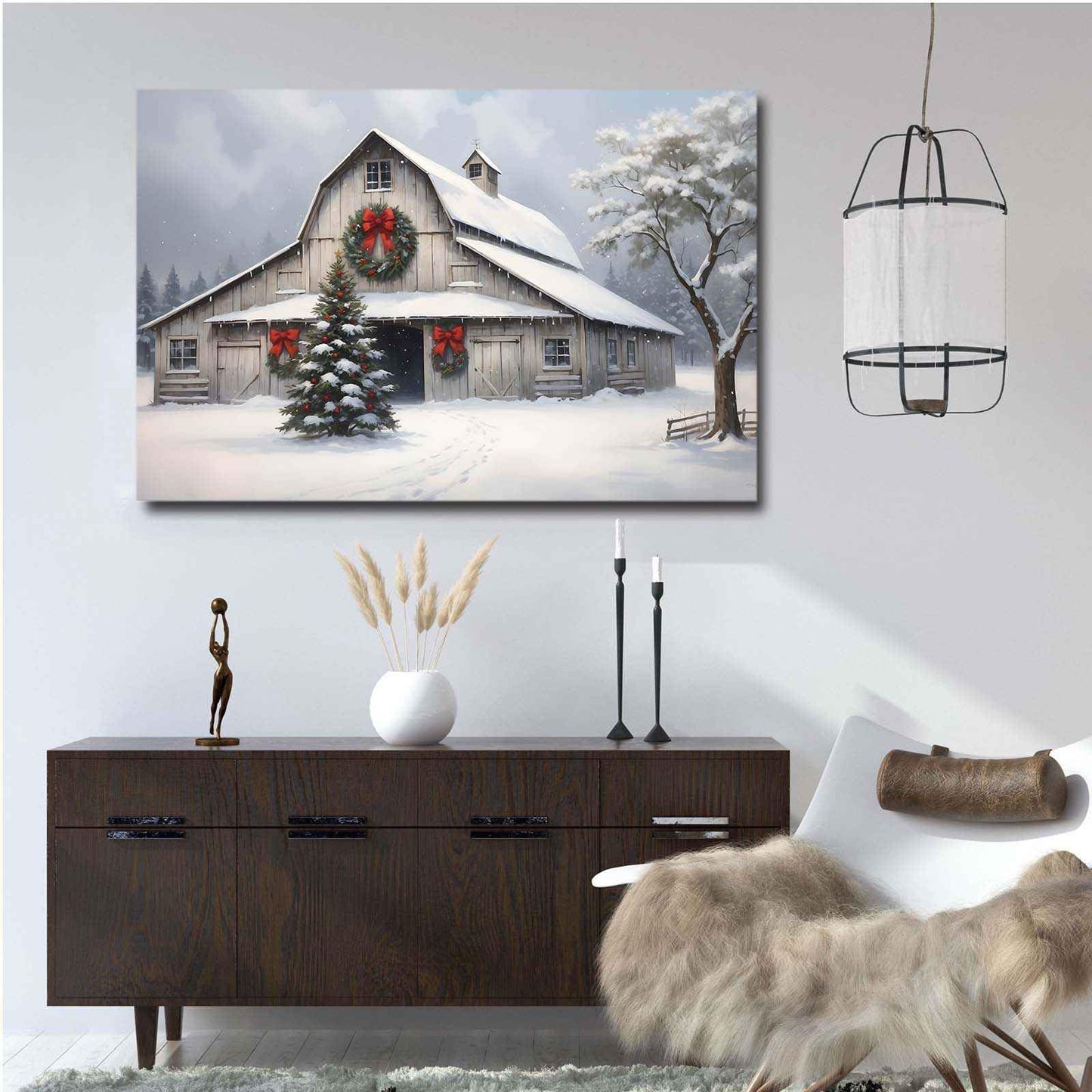 Canvas Wall Art Weathered Barn Christmas Canvas Modern Farmhouse Decor Modern Farmhouse Wall Art Rural decor Seasonal Decoration 20x30in-UnFramed