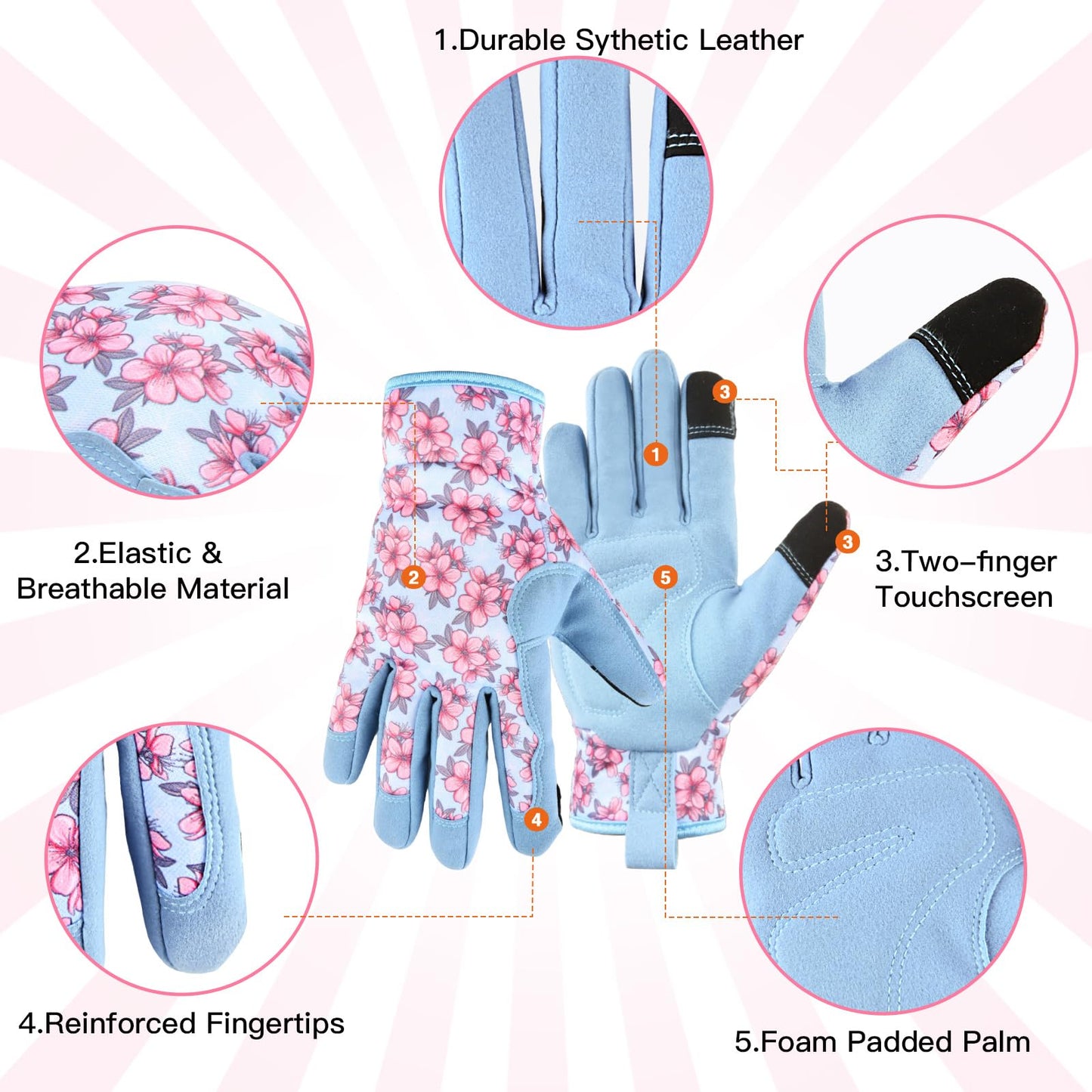 PLAYWO Gardening Gloves for Women Cute Garden Gloves Breathable Women's Work Gloves for Pruning Weeding Planting potting Gardening Gifts, Medium