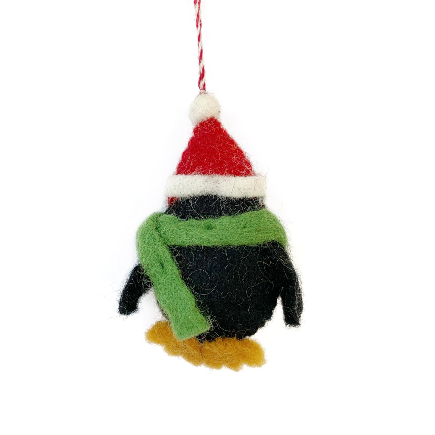 Penguin with Red Hat Christmas Ornament Handmade Felt Wool