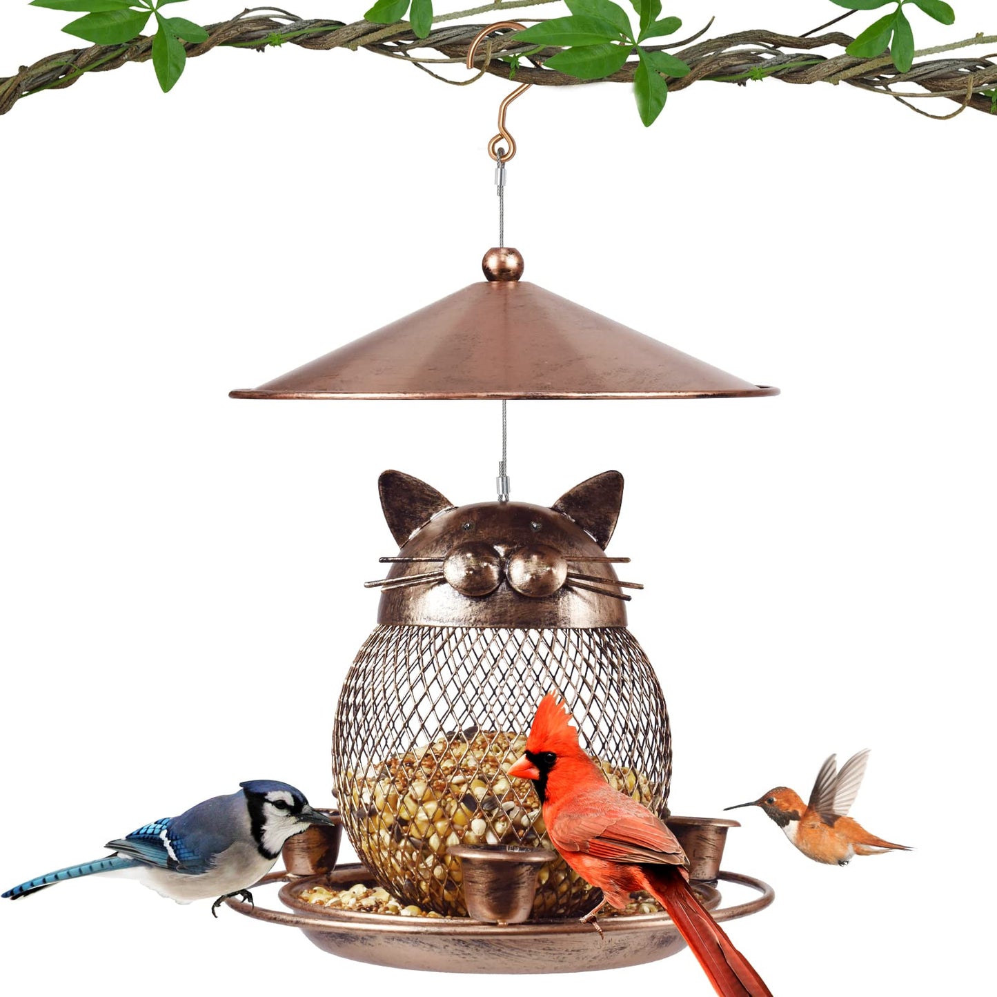 LBTING Bird Feeder for Outdoor, Squirrel Proof Metal Wild Bird Feeder Decoration for Hanging Outside Garden Yard, Cute Cat-Shaped
