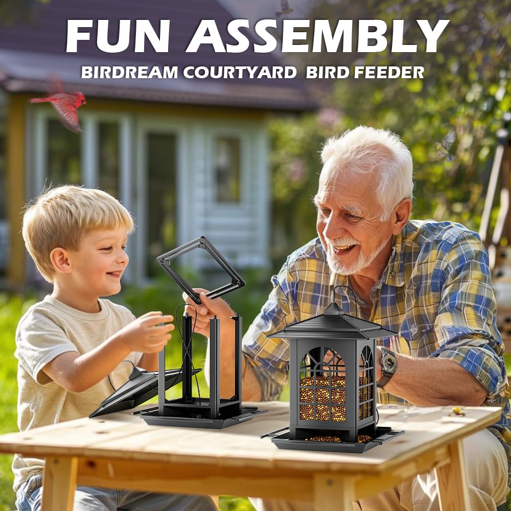 Birdream 2 Pack Bird Feeders for Outdoor Hanging, Assembly Required, 1-Min Easy Setup, Classic Courtyard Design, Attracting Cardinals Chickadees Goldfinches & Sparrows, Total 7 LB - Black