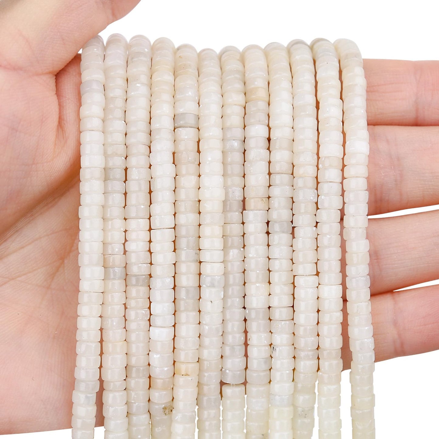 BONNY BOXX 150PCs Natural White Opal Spacer Beads, Loose Semi Precious Flat Round Gemstone Heishi Disc Stone Beads for Beading Jewelry Making 4mm*2mm