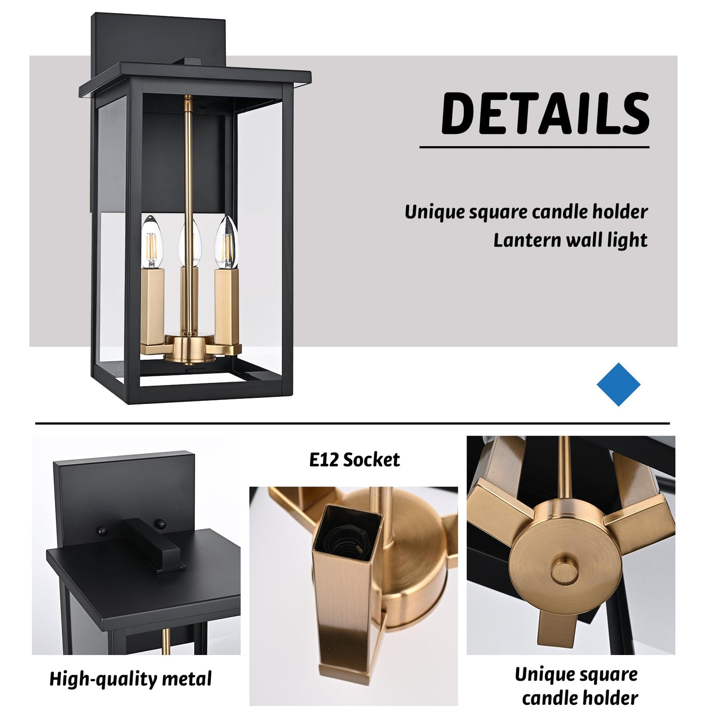 MELUCEE 3-Light Black Outdoor Wall Light Fixture, 16.5" Large Exterior Porch Light Wall Mount Farmhouse Outside Lantern Lights with Clear Glass for House, Patio, Front Door, Porch, Garage