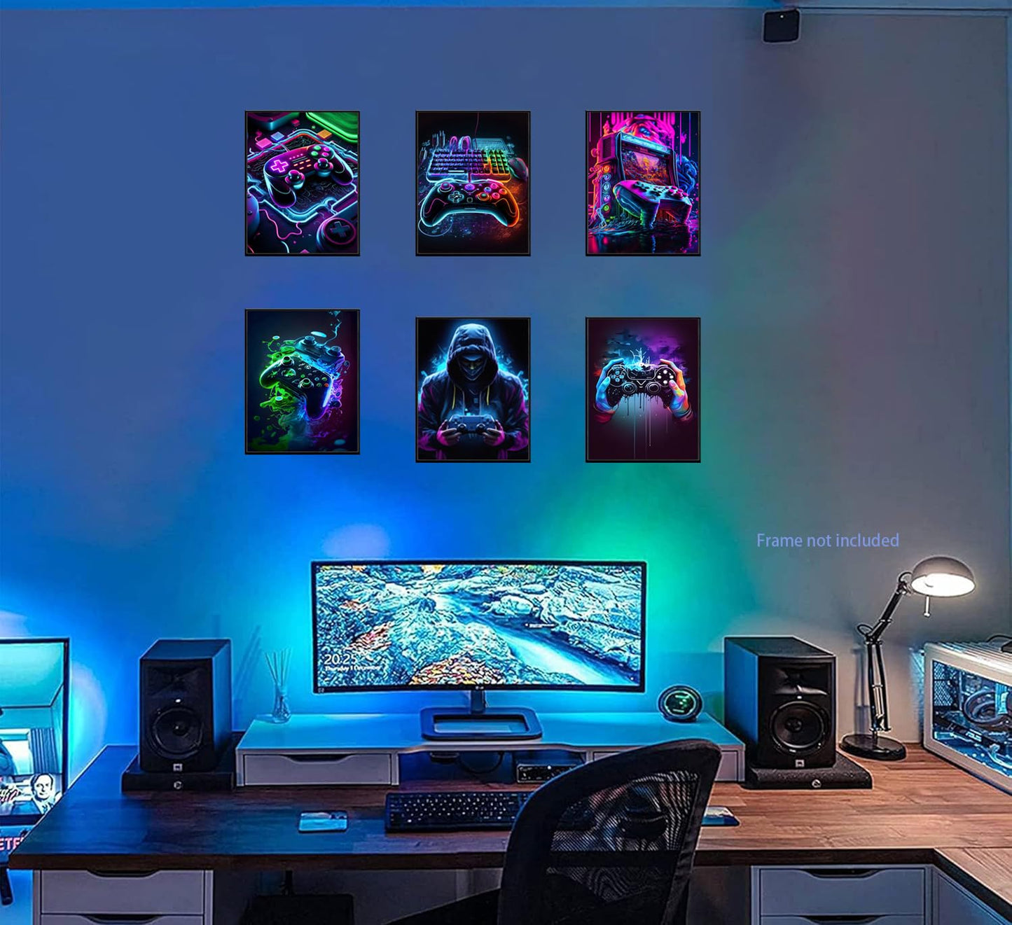 Ucninvd Game Posters Wall Art Set of 9, Neon Gaming Wall Decor Game Room Decor Paintings, Video Gamer Accessories Canvas Picture Prints for Boys Gamer Teen Room Bedroom Decor 8x10In Unframed