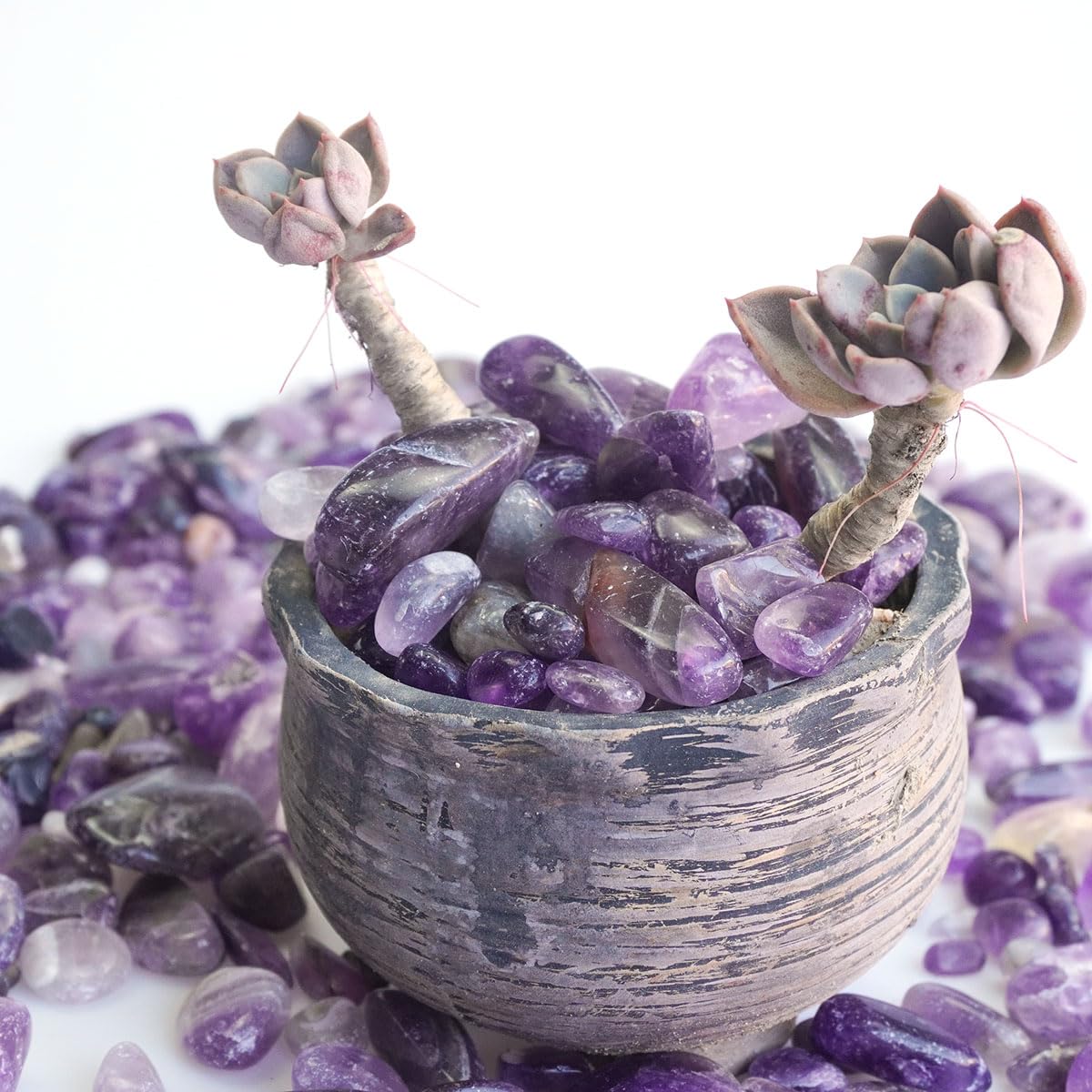 XMHOME 3 Pounds Amethyst Tumbled Stones - Purple Polished Crystals for Vase Filler, Meditation, and Home Decor