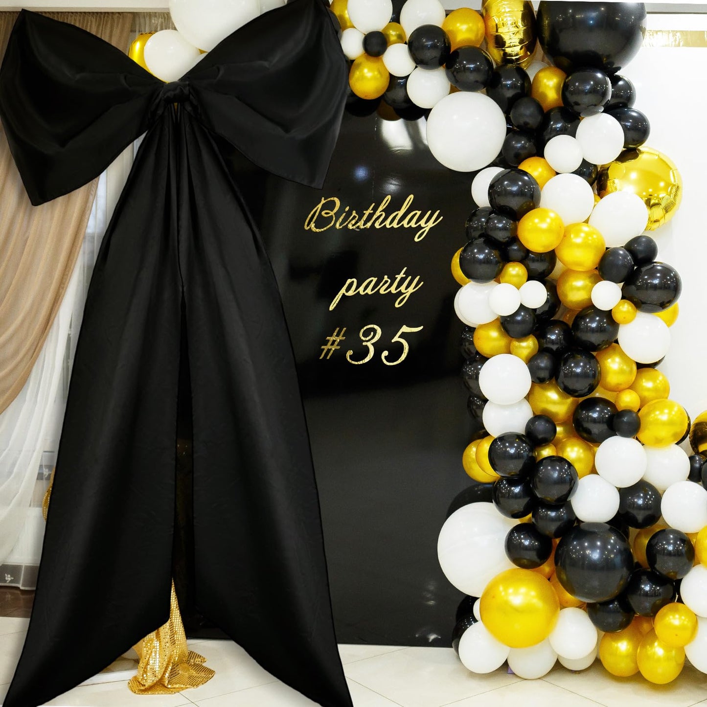 Wavwavw Big Wall Bow Decorations 39 x 72 Inch Giant Birthday Party Decor Ribbon Hanging Tie Bow Decor for Coquette Party Baby Shower Wedding Bridal Bachelorette Supplies(Black,Polyester,Weeding)