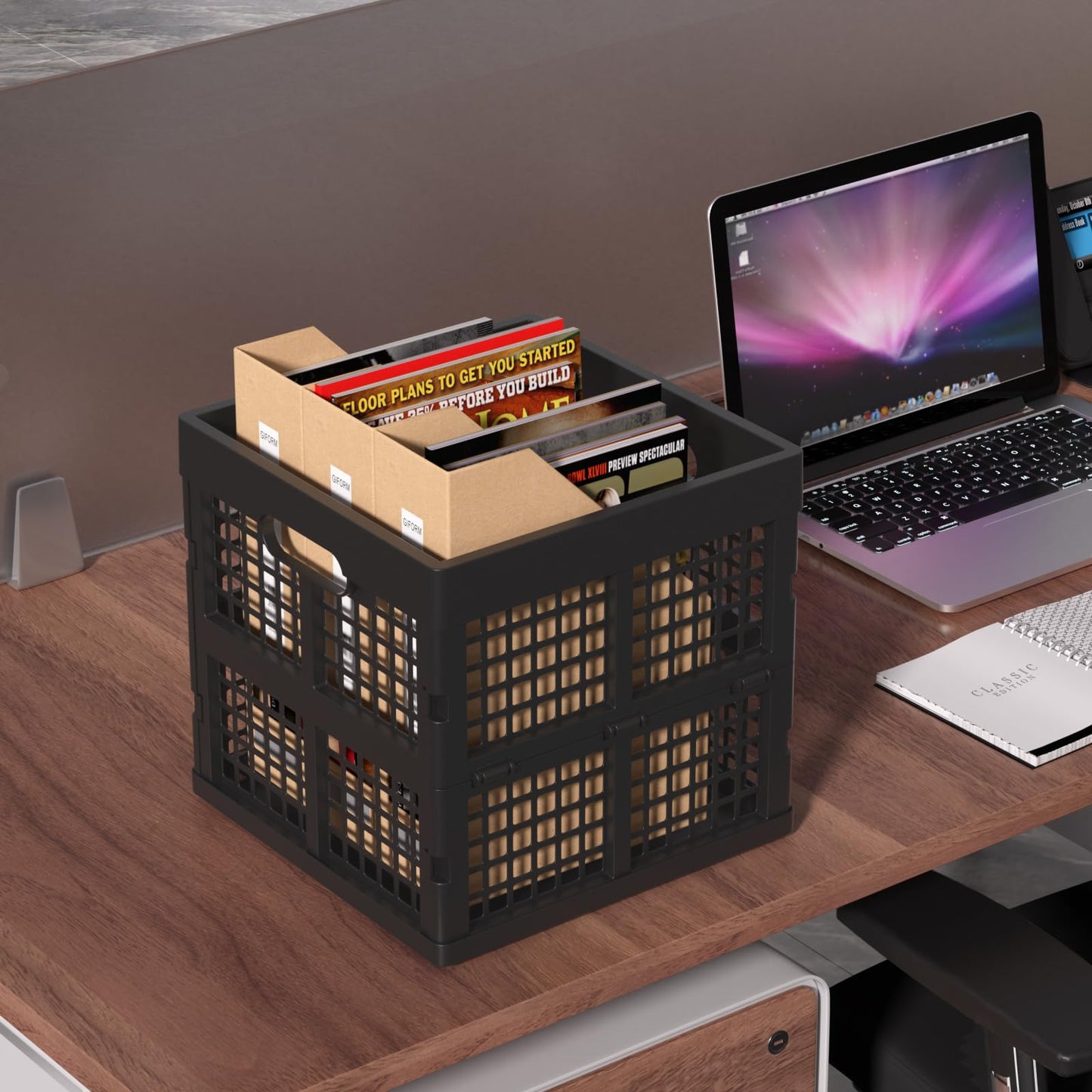 Xeabia 18 L Square Milk Crate, Plastic Stackable Storage Milk Crates, 3 Pack, Black