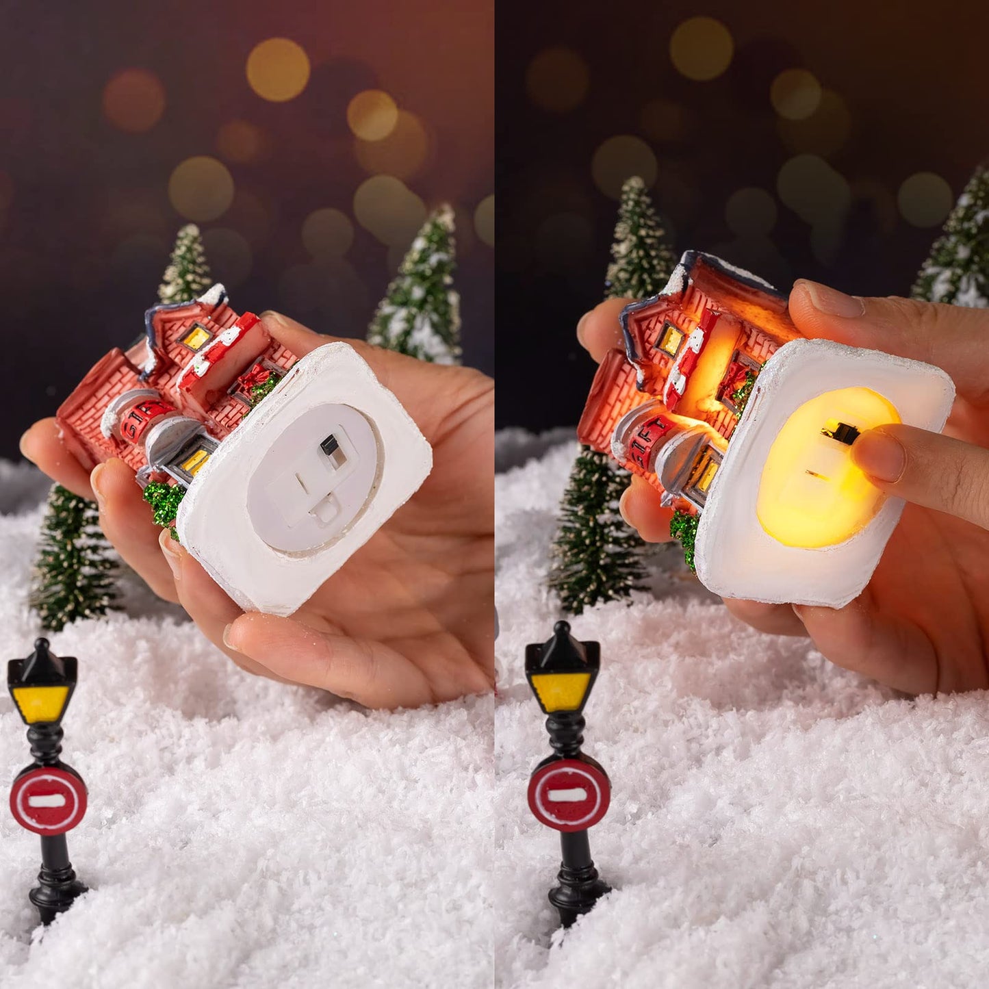 Vinsot 30 Pcs Christmas Village Sets Light Up Christmas Town LED Tiny Resin Village Figurines Collection Display Xmas Table Decor Ornaments