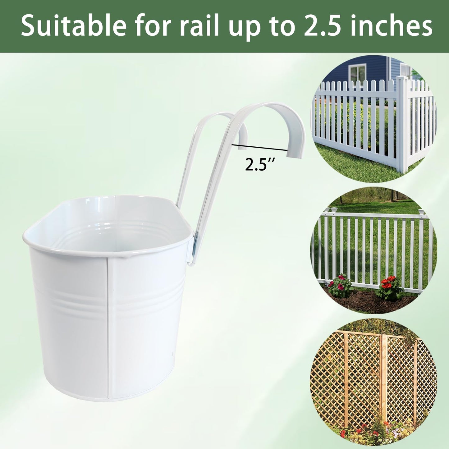 Joyfernal 12" Balcony Railing Planters, Outdoor Hanging Planter for Fence, Stylish Metal Porch Deck Flower Pot for Herbs & Succulents (White, Pack of 4)