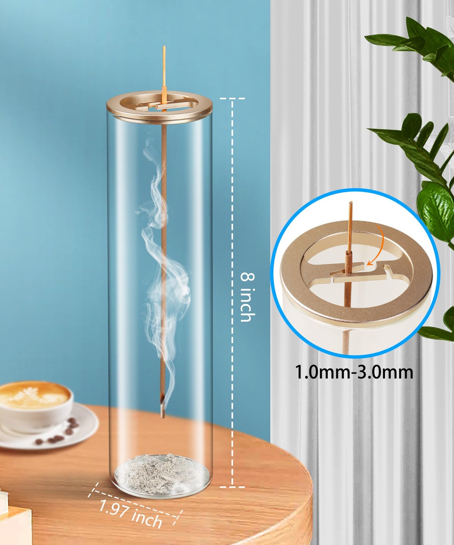 Incense Holder for Sticks [Anti-Ash Flying], Modern Insence-Stick Burner Holder with Removable Glass Ash Catcher, for Home Decor Yoga Meditation
