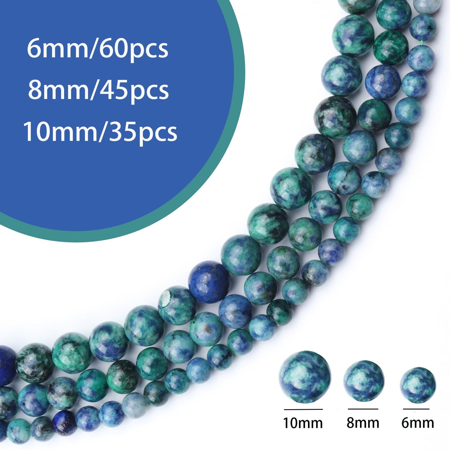 Siomia 45pcs 8mm Natural Phoenix Lapis Lazuli Gemstone Beads Energy Healing Crystal Round Loose Stone Beads for Jewelry Making, DIY Bracelets Necklaces