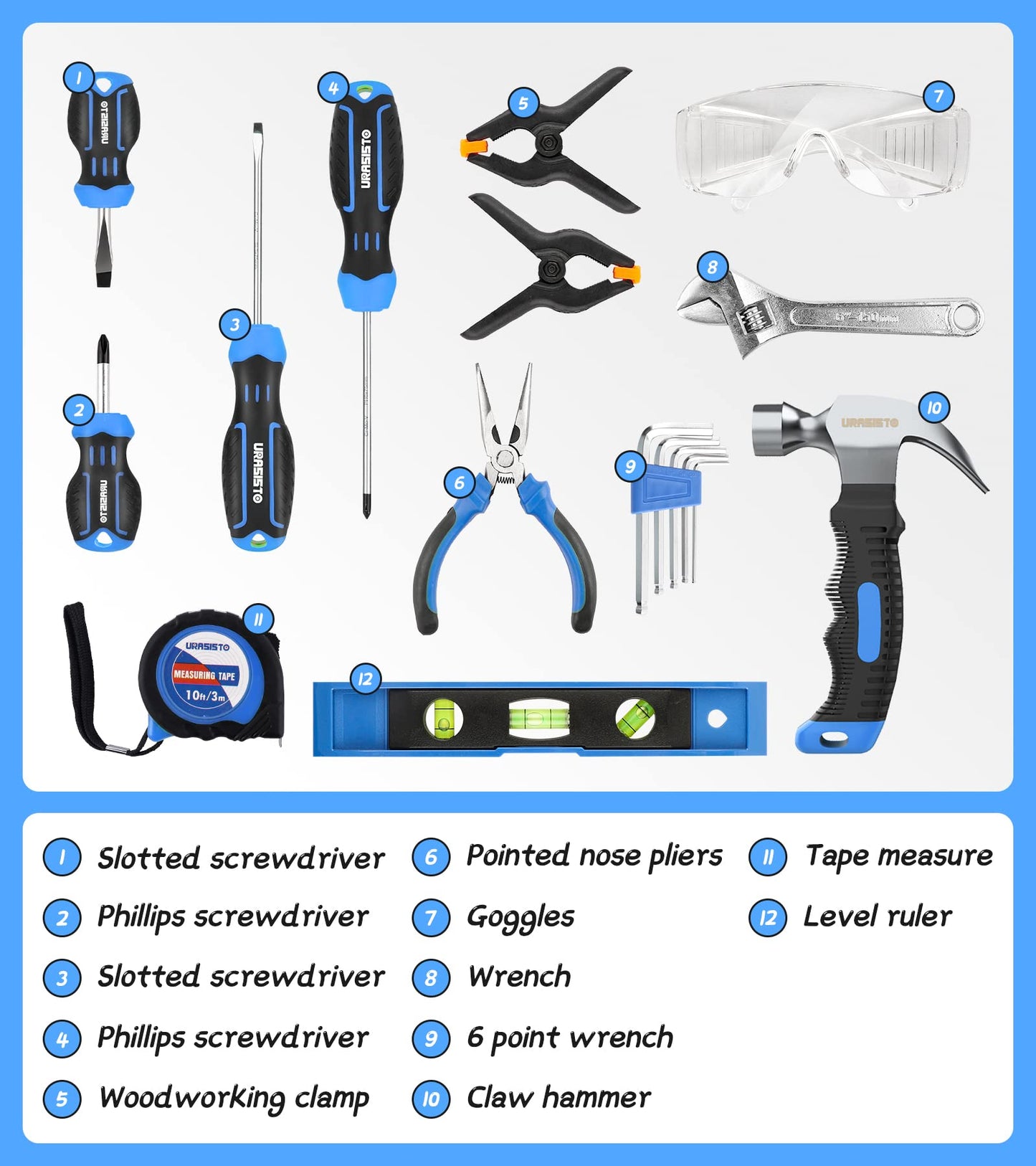 URASISTO 18-Piece Kids Tool Set with Tool Storage Bag, Junior Real Hand Tool Kit for Boys & Girls, Children Learning Tools for DIY Building and Woodworking, Age 8+