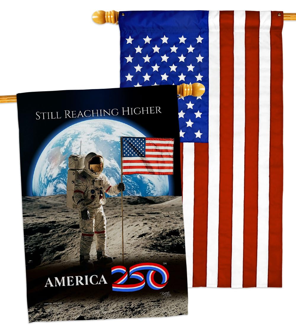 America 250 Flag Astronaut Milestone Embroidered American Flags for Outside House Applique Tapestry Pack Official Licensed Merchandise Wall Decor Canvas Moon Landing Banner USA 250th Anniversary