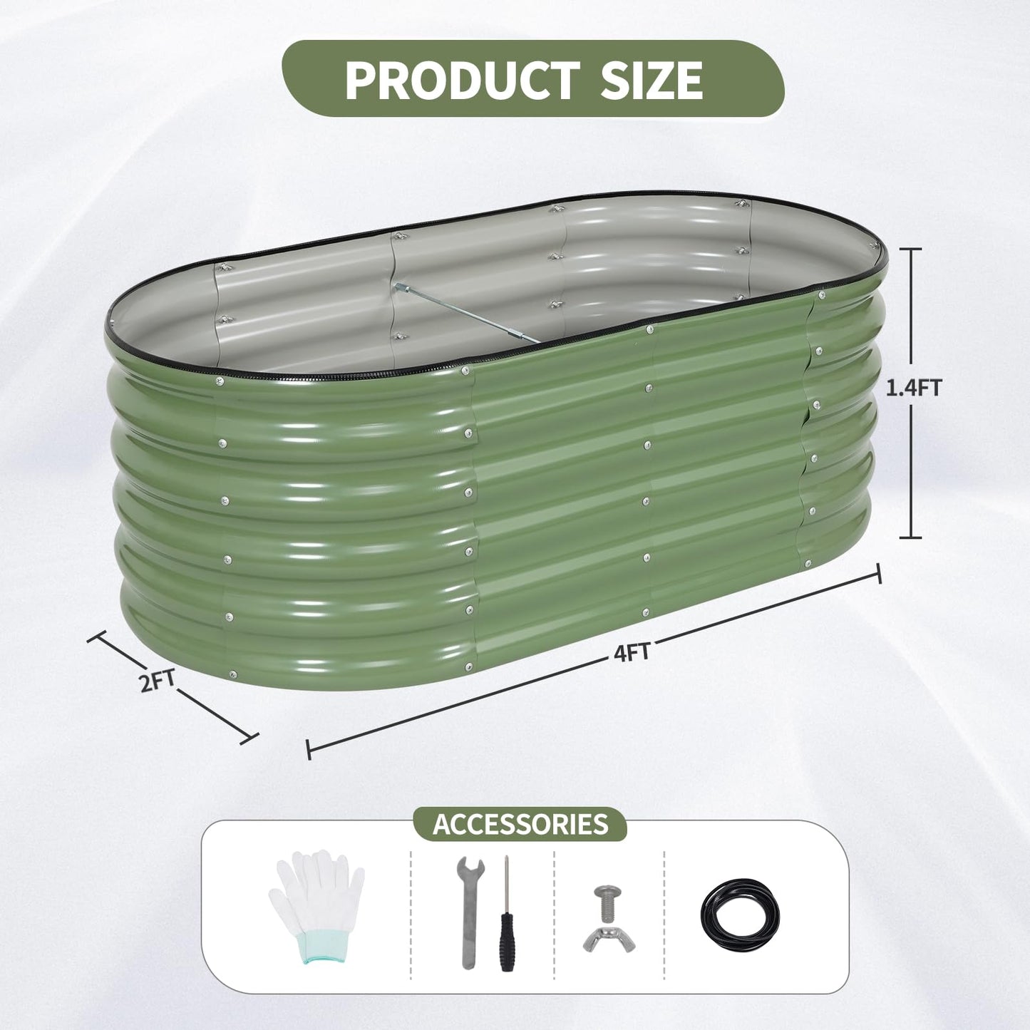 Permade Galvanized Raised Garden Bed Outdoor- 2 Pcs Raised Beds for Gardening| Metal Planter Box, Steel Raised Garden Bed Kit with Gloves for Vegetables, Flower, Herbs (4x2x1.4FT, Green)