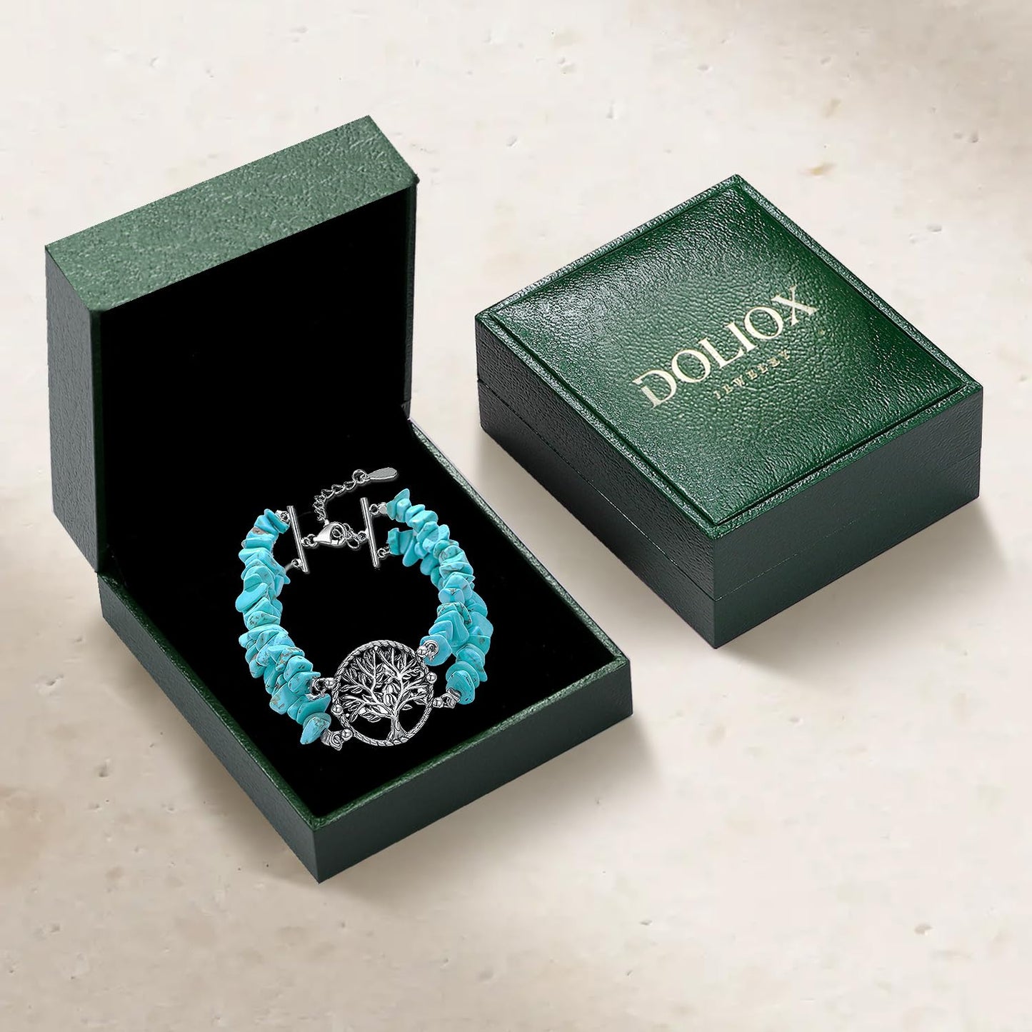 DOLIOX Boho Genuine Turquoise Bracelet for Women Western 925 Sterling Silver Gemstone Tree of Life Bracelets Jewelry for Her Wife Mom