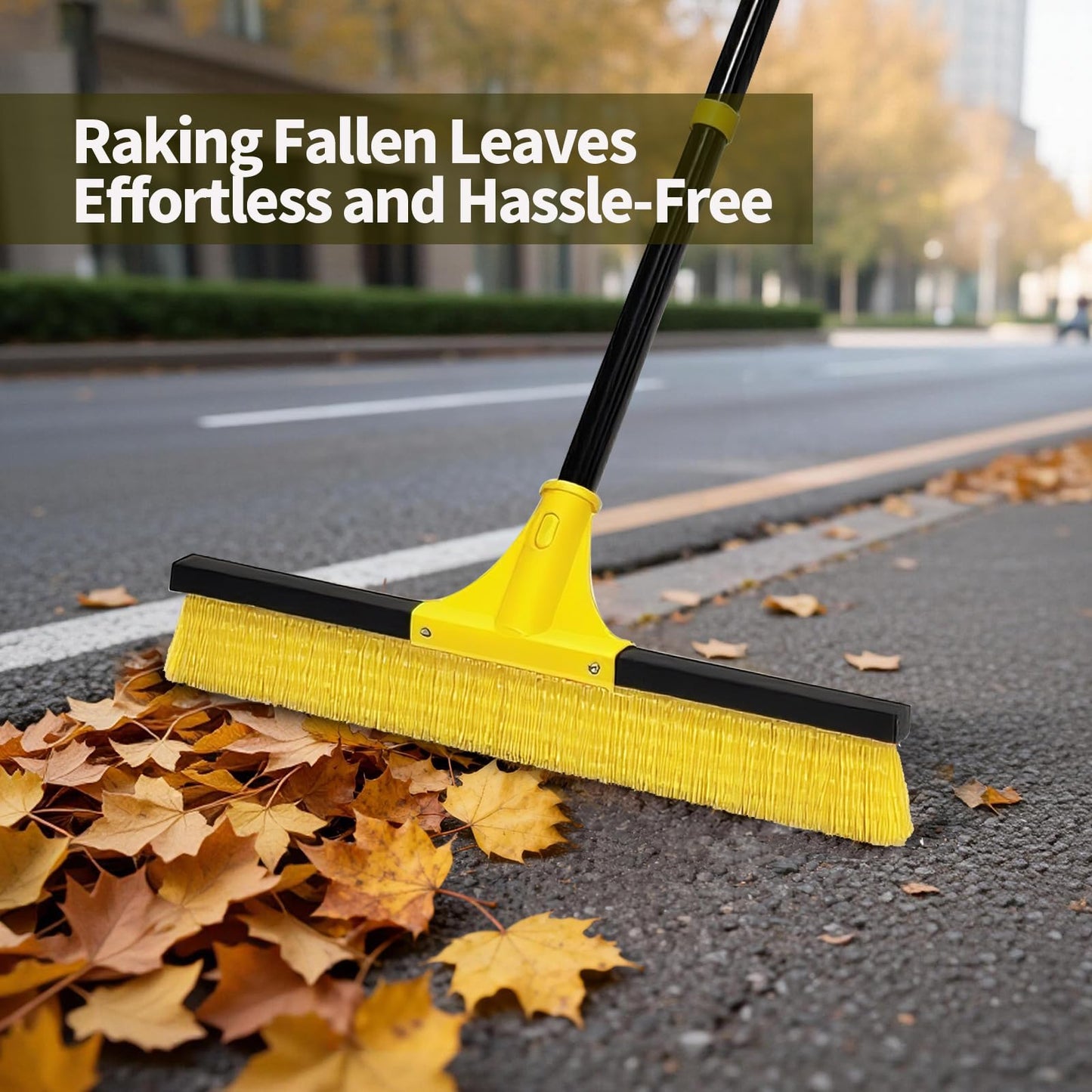 18”Push Broom Brush for Floor Cleaning with 60” Long Handle and Stiff Bristles, Heavy Duty Brush for Shop, Deck, Garage, Concrete,Indoor and Outdoor Broom