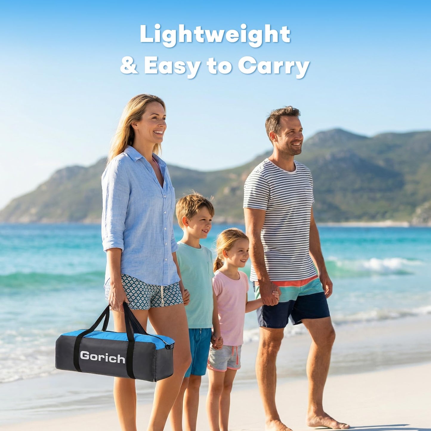 Gorich Beach Tent Sun Shelter with Canopy, Easy Setup UPF50+ UV Protection Sun Shade for 3-4/5-6/7-8 Person, Lightweight & Compact Beach Umbrella for Family Travel