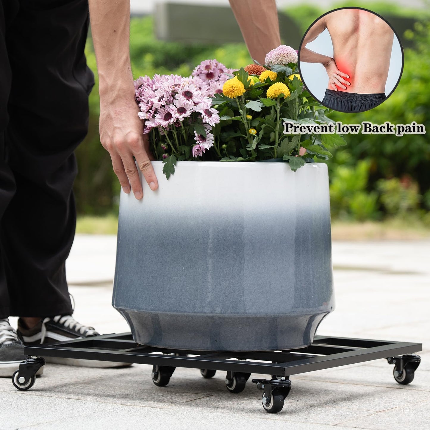 Goooxim 20-Inch Heavy Duty Plant Dolly with Wheels - 360° Swivel Rolling Planter Base for Indoor/Outdoor Use, Supports up to 200lbs, Includes Removable Handle for Effortless Mobility