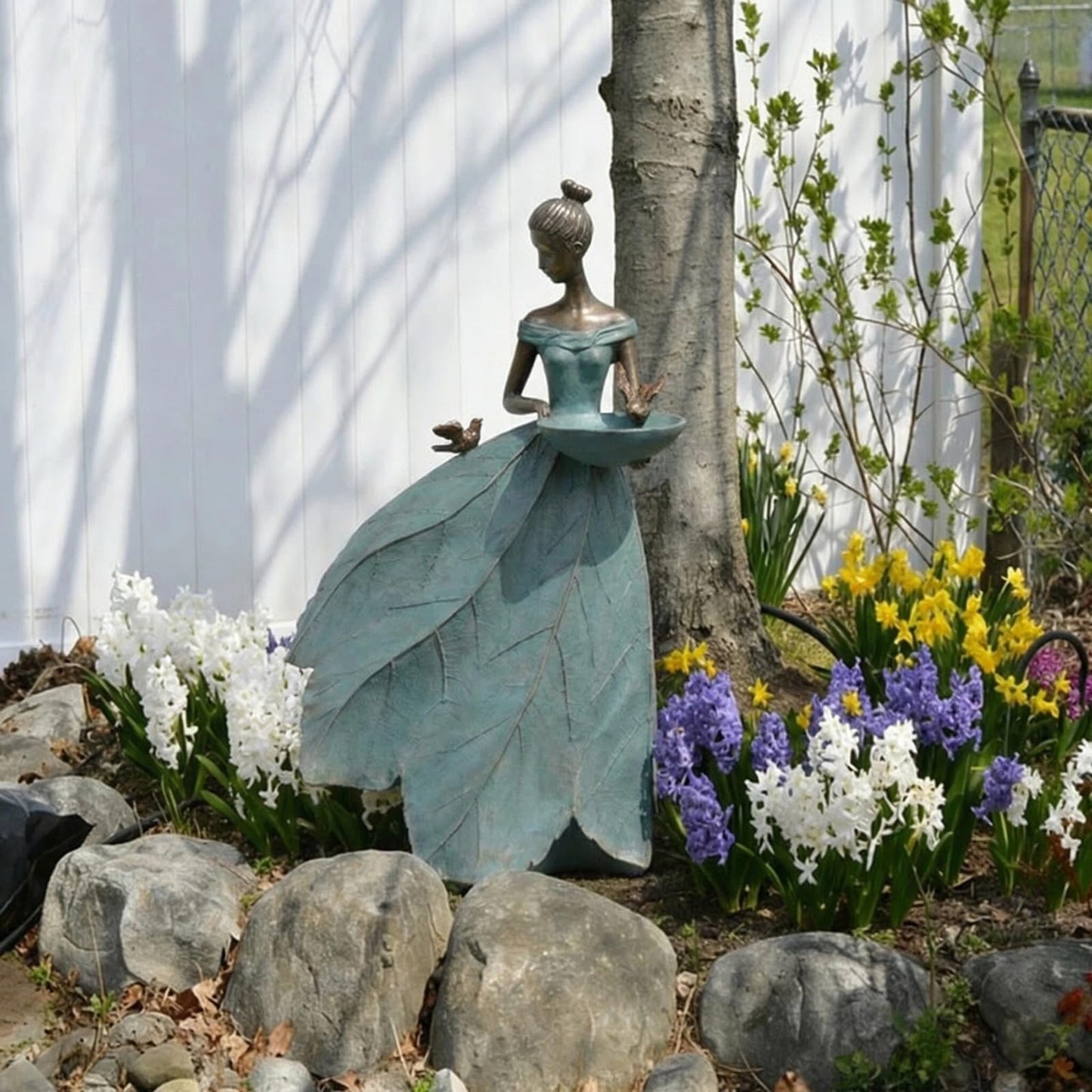 Dilicoming Large Garden Fairy Statue Bird Feeder & Bird Bath - 23-Inch Resin Outdoor Yard Decor Angel Statue, Decorative Girl Sculpture for Garden, Lawn, Patio