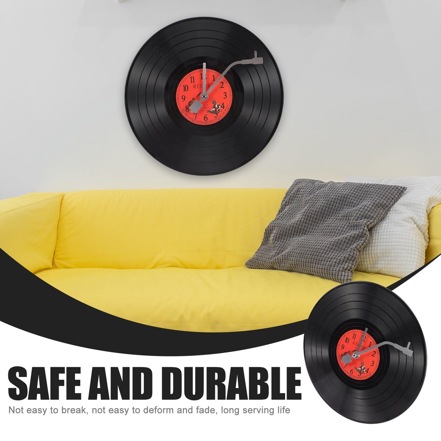 ZOYPAR Musical Black Vinyl Record Wall Clock Battery Operated Music Room Decor Decoration Art Hanging Clocks- 11.81inch
