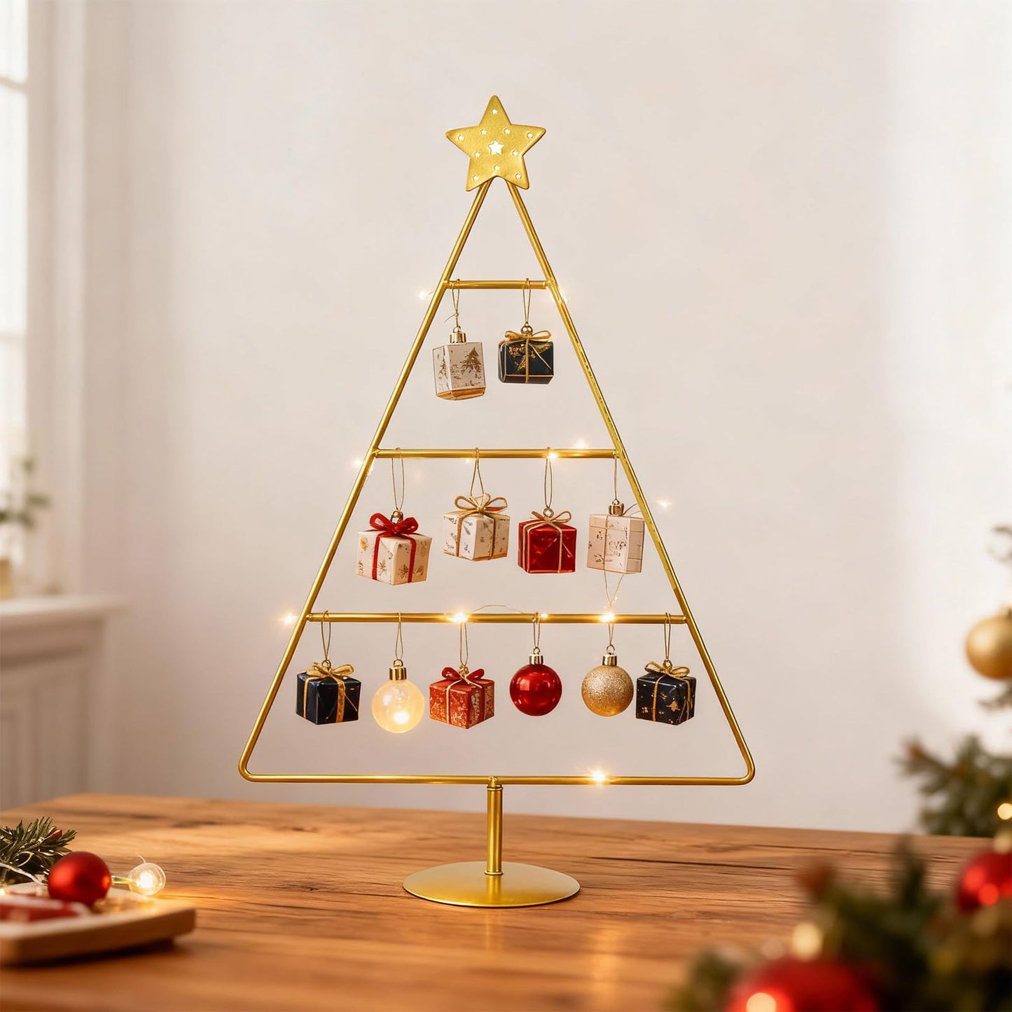 Yookeer 17.95 Inch Ornament Display Stand Metal Decorative Tabletop Ornament Village Tree Shaped Display Stands Holder for Farmhouse Decorations Hanging(Gold)